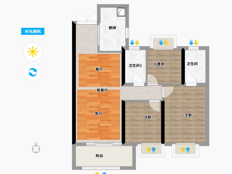 湖北省-荆州市-保利公园壹号-83.26-户型库-采光通风