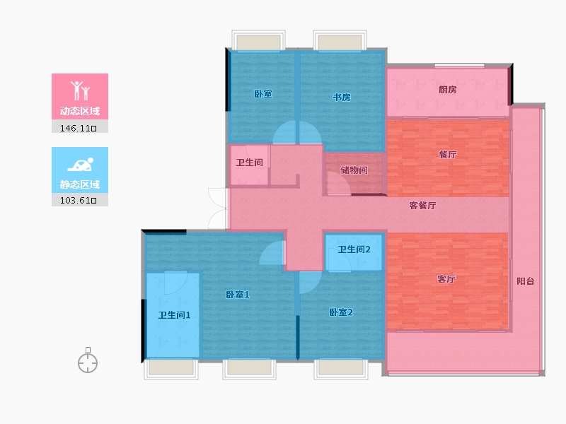 江苏省-南通市-银洲·蝶湖中心悦府-232.08-户型库-动静分区