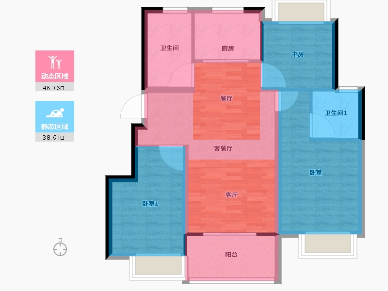 江苏省-南通市-世茂·江海天成-76.37-户型库-动静分区