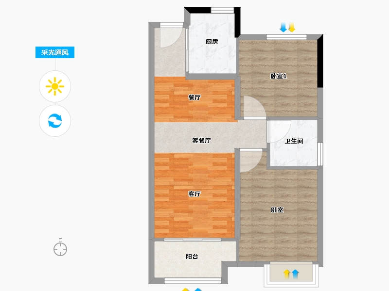 江苏省-南通市-世茂·江海天成-66.30-户型库-采光通风