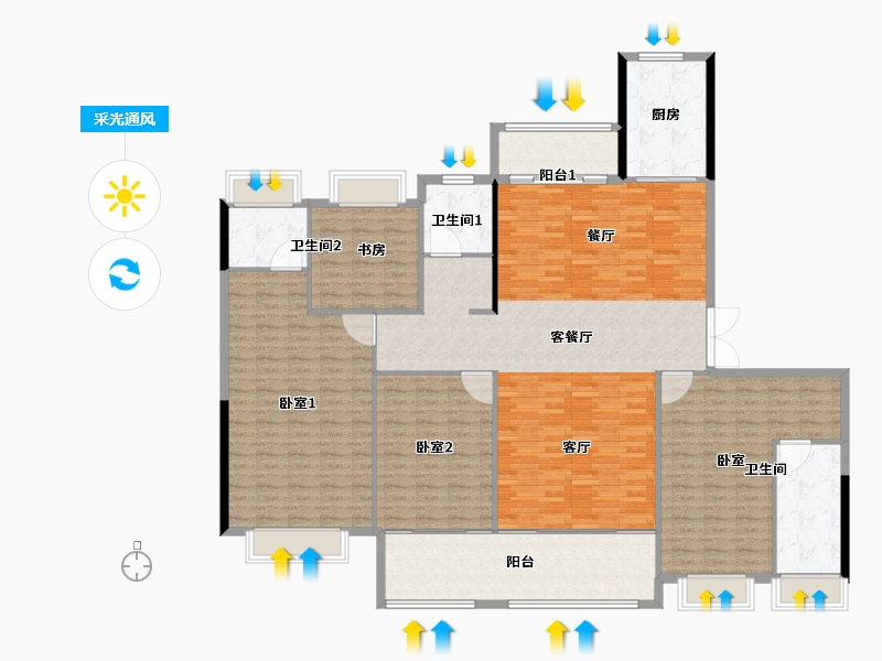 江苏省-南通市-银洲·蝶湖中心悦府-196.96-户型库-采光通风