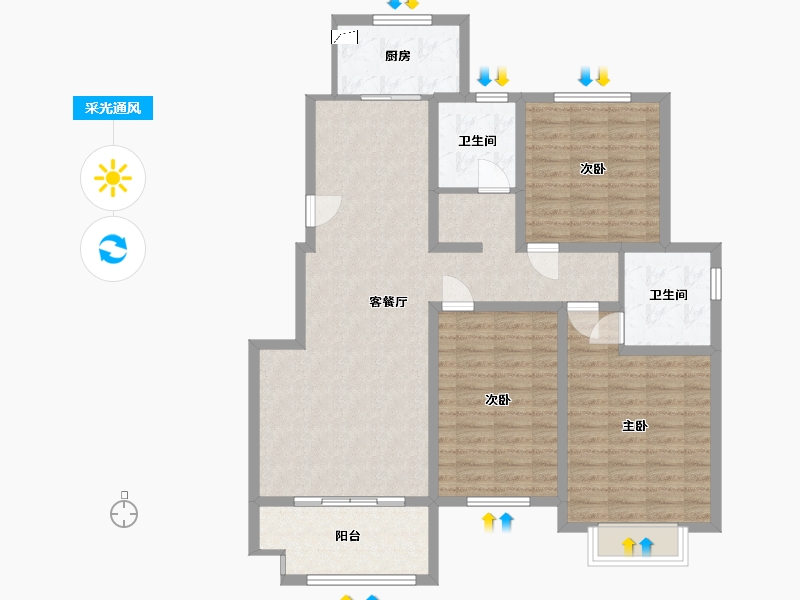 山东省-临沂市-翔龙清河苑-108.00-户型库-采光通风