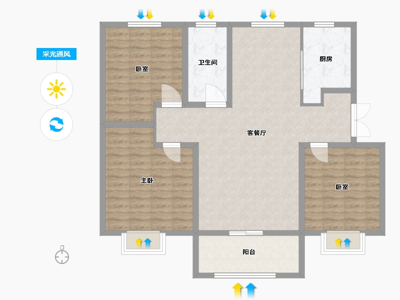 河北省-邯郸市-荣盛公园印象-107.00-户型库-采光通风