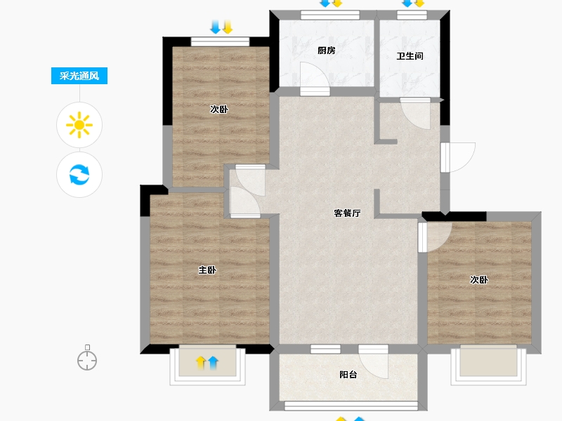 河北省-唐山市-家园-76.00-户型库-采光通风