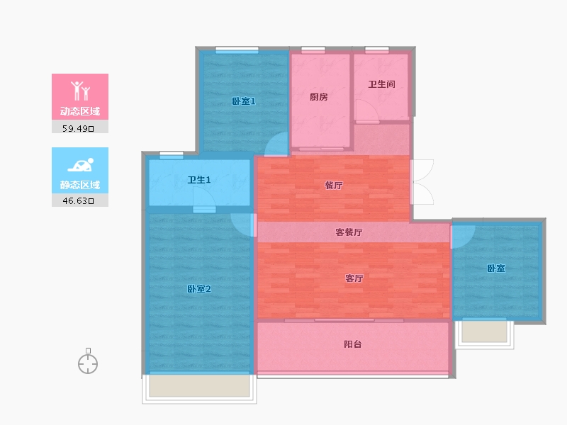 河南省-洛阳市-泽京·铂宸|万达广场-96.80-户型库-动静分区