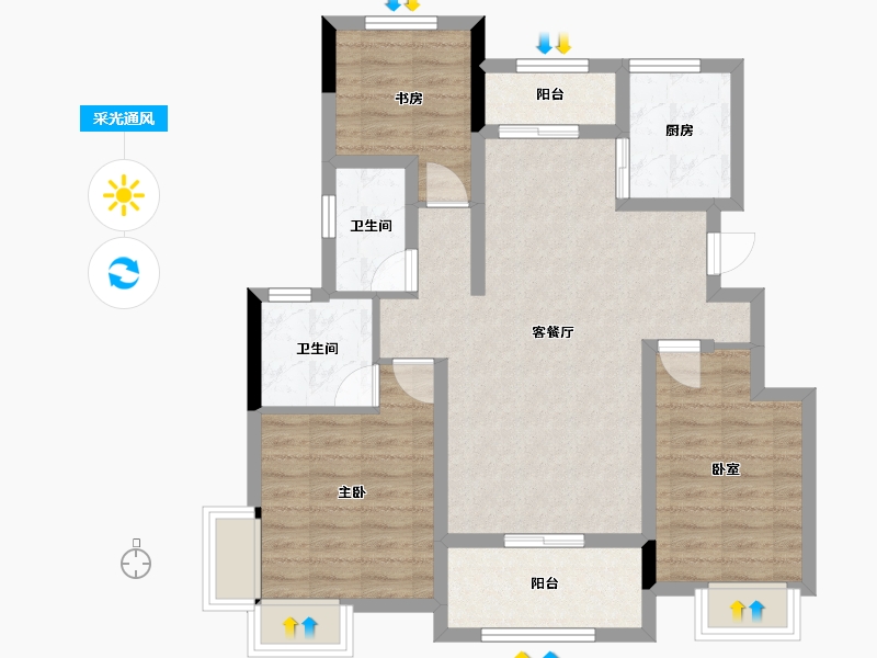 广东省-珠海市-仁恒滨海半岛-106.00-户型库-采光通风