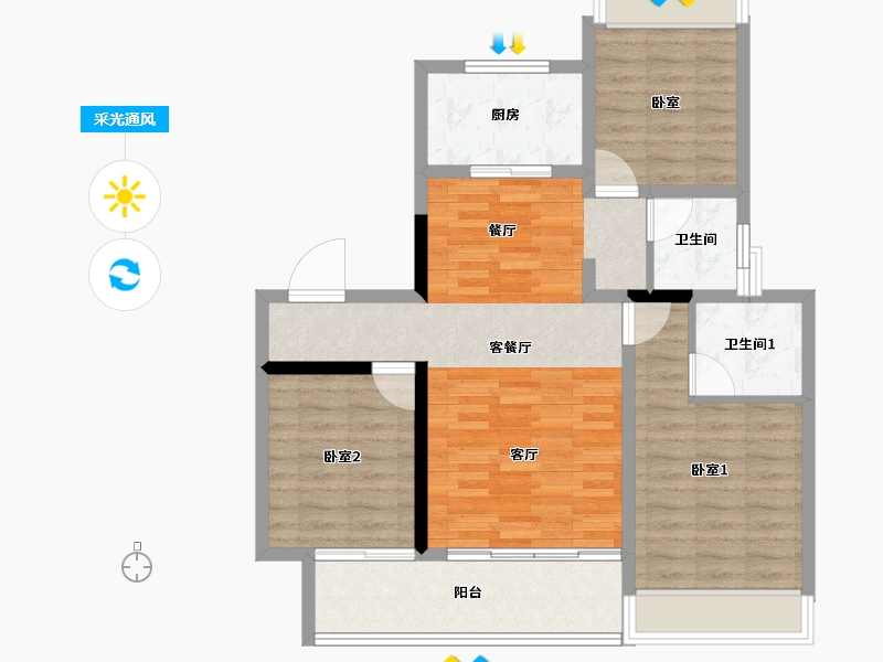 江苏省-南通市-澜庭序-88.00-户型库-采光通风