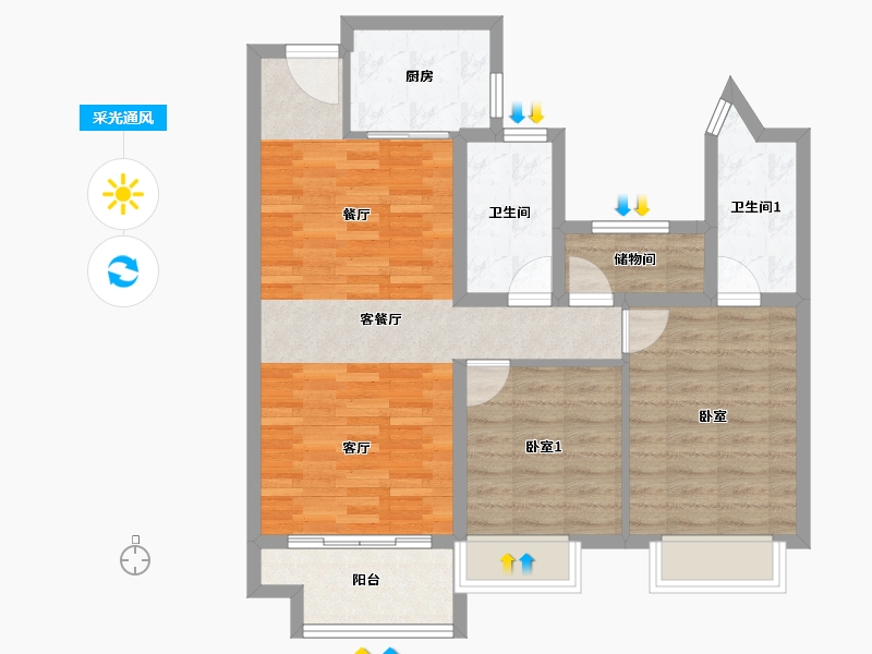 江苏省-南通市-合景红星紫御四季-80.00-户型库-采光通风