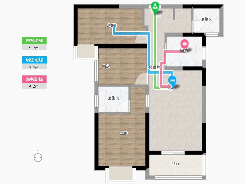 云南省-昆明市-筑友双河湾-76.68-户型库-动静线