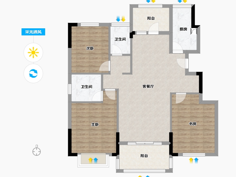 浙江省-嘉兴市-翡翠公馆-125.06-户型库-采光通风