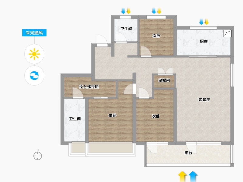 山东省-烟台市-辉盛岚海小区-104.06-户型库-采光通风