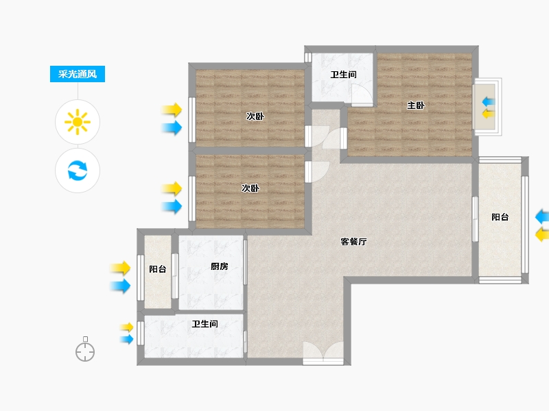 河南省-新乡市-东方国际-105.20-户型库-采光通风