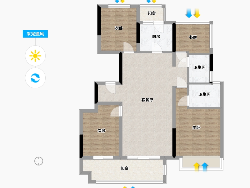 四川省-宜宾市-中梁壹号院-108.00-户型库-采光通风