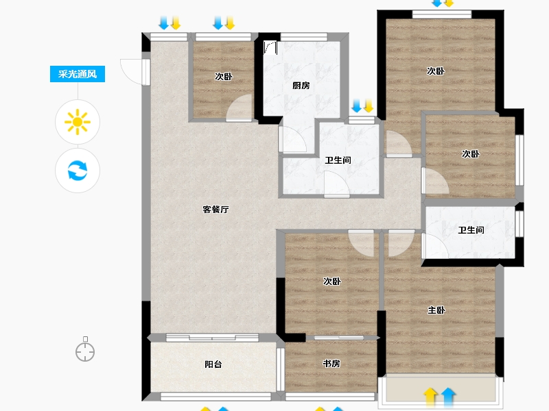 贵州省-六盘水市-盘州新天地-93.00-户型库-采光通风