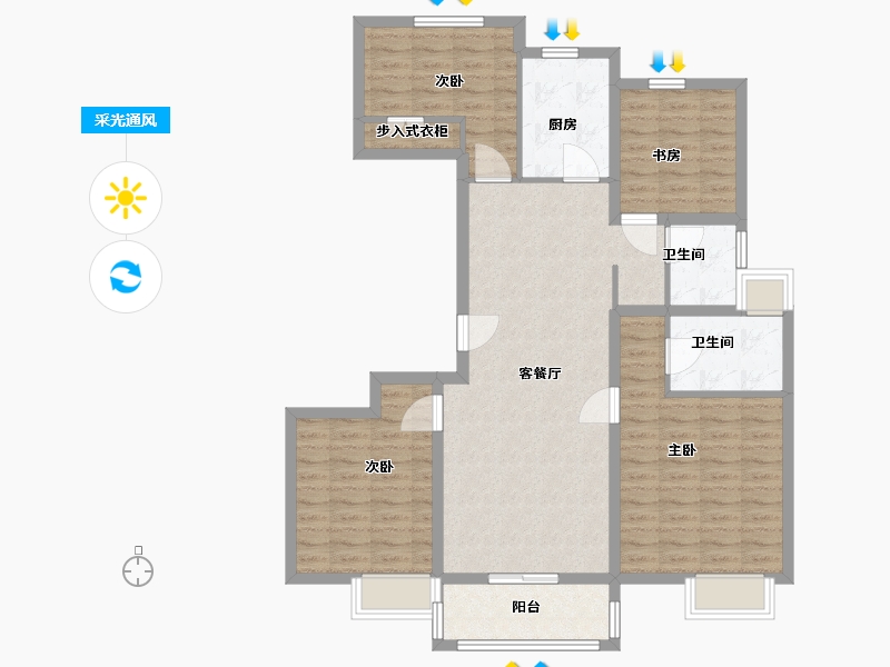 江苏省-扬州市-现代城-105.00-户型库-采光通风