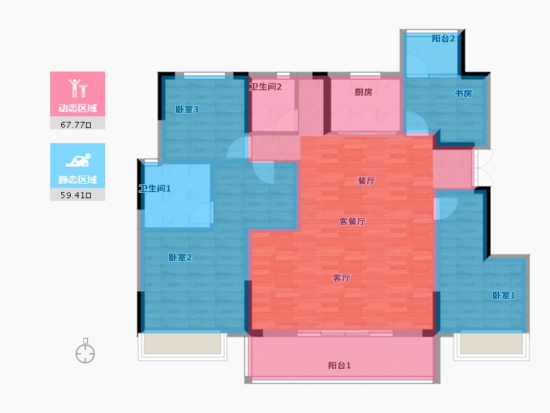 河南省-郑州市-坤达江山筑-114.40-户型库-动静分区