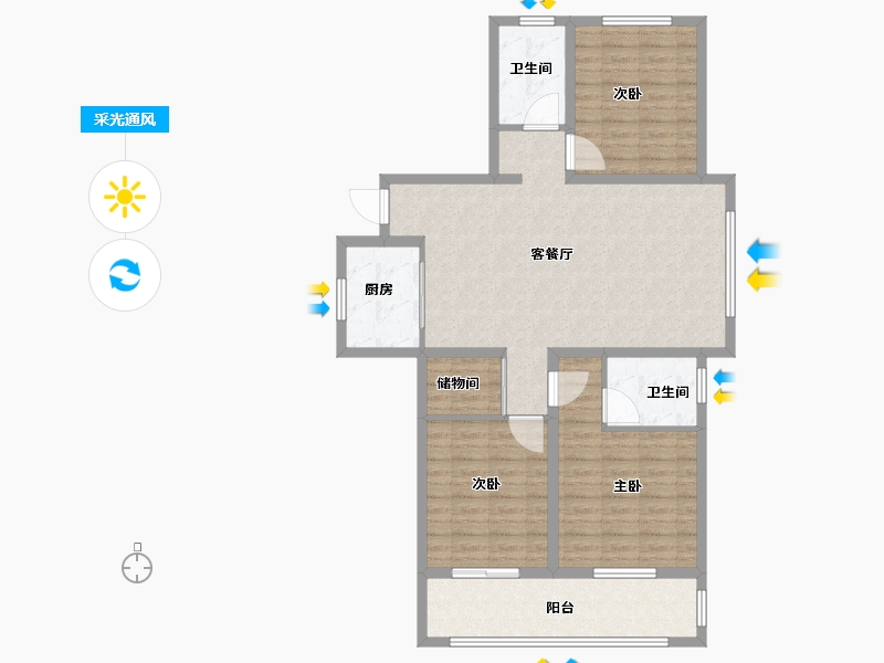 山东省-菏泽市-阅城国际名城-107.00-户型库-采光通风