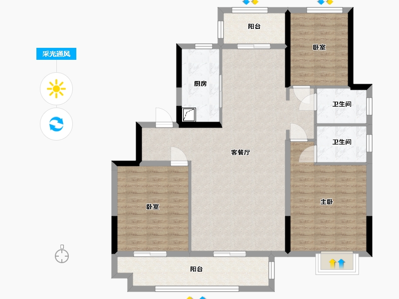 山东省-泰安市-御湖庄园-105.00-户型库-采光通风