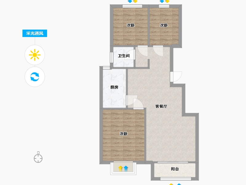 山东省-泰安市-四合佳苑-71.00-户型库-采光通风