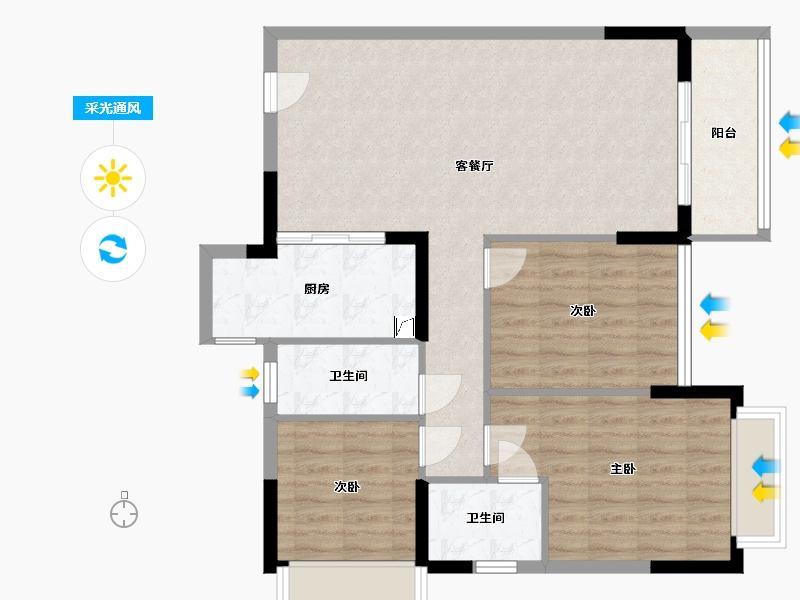 广东省-江门市-开平鸿景天悦03户型-92.90-户型库-采光通风