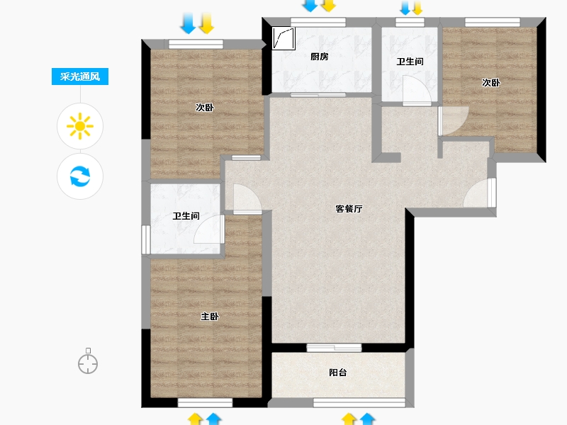 湖北省-武汉市-美好名流汇-87.00-户型库-采光通风