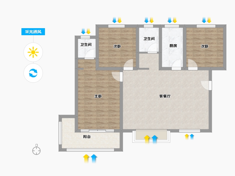 陕西省-宝鸡市-恒源华府-91.00-户型库-采光通风