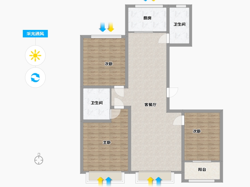 山东省-菏泽市-印象郓州-123.00-户型库-采光通风