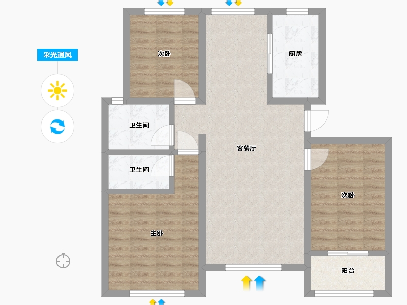 河北省-沧州市-泰福嘉苑-90.00-户型库-采光通风