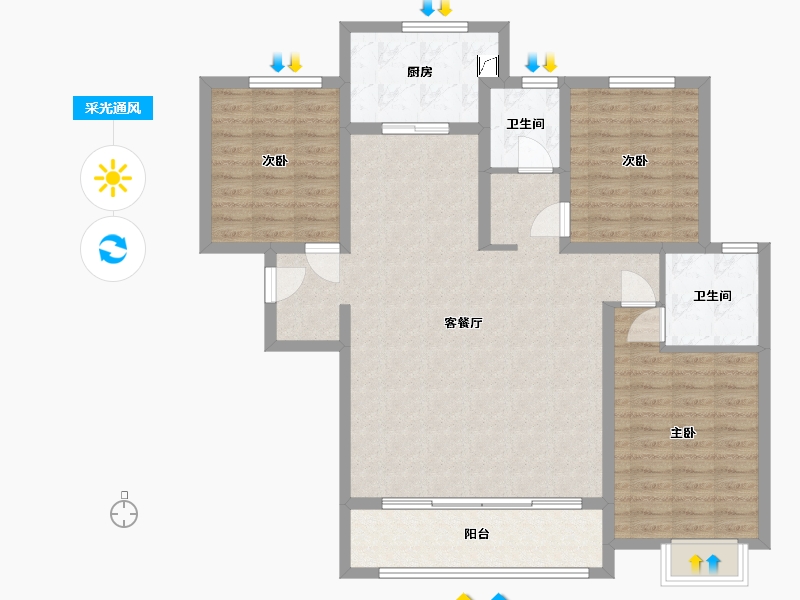 陕西省-渭南市-沋河瑞府-107.95-户型库-采光通风