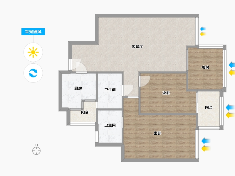 四川省-成都市-置信丽都花园城外侧B区-87.80-户型库-采光通风