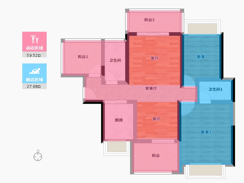 广东省-惠州市-美茵河畔花园-75.70-户型库-动静分区