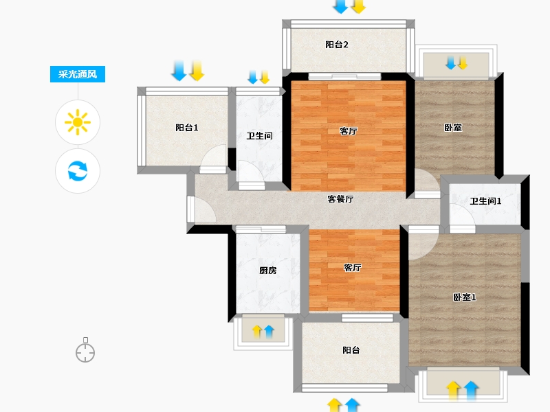 广东省-惠州市-美茵河畔花园-75.70-户型库-采光通风