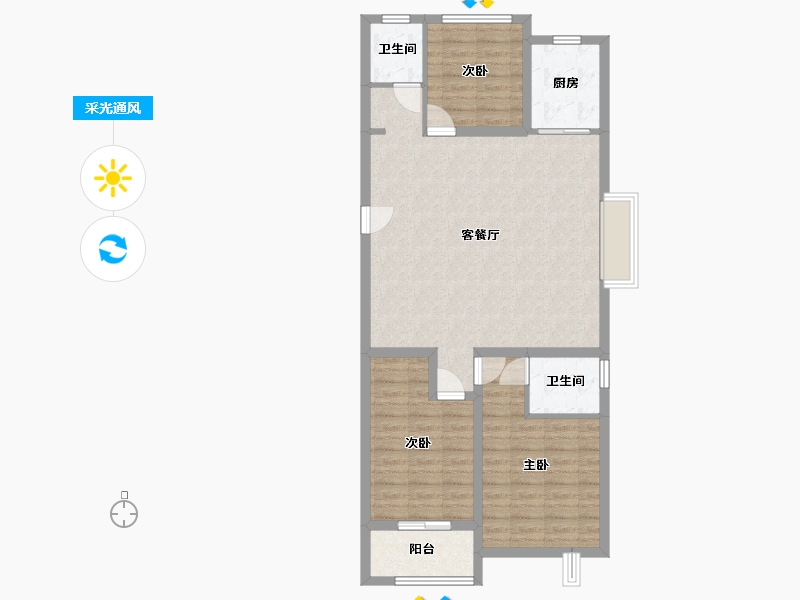 山东省-聊城市-滨湖新城-105.00-户型库-采光通风