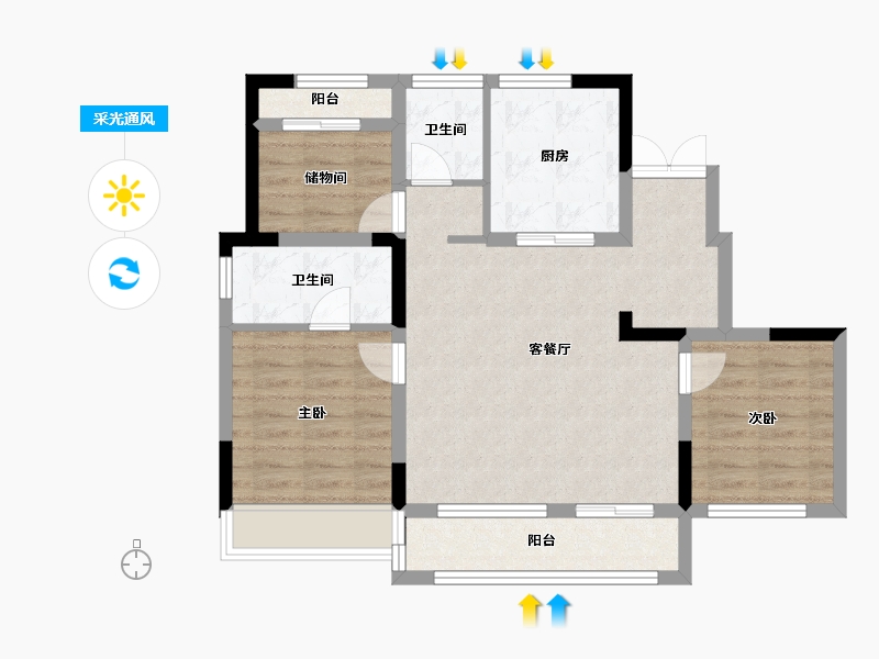 辽宁省-本溪市-壹号公馆-96.00-户型库-采光通风