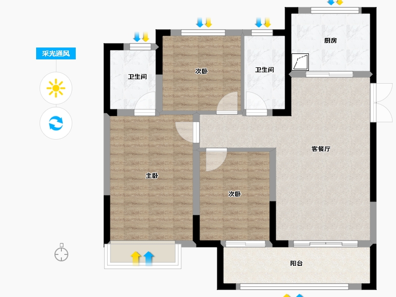 河南省-郑州市-锦艺四季城-86.00-户型库-采光通风