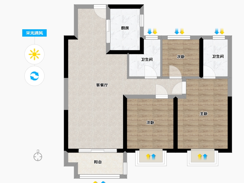 江苏省-泰州市-力高璟颐湾-77.00-户型库-采光通风