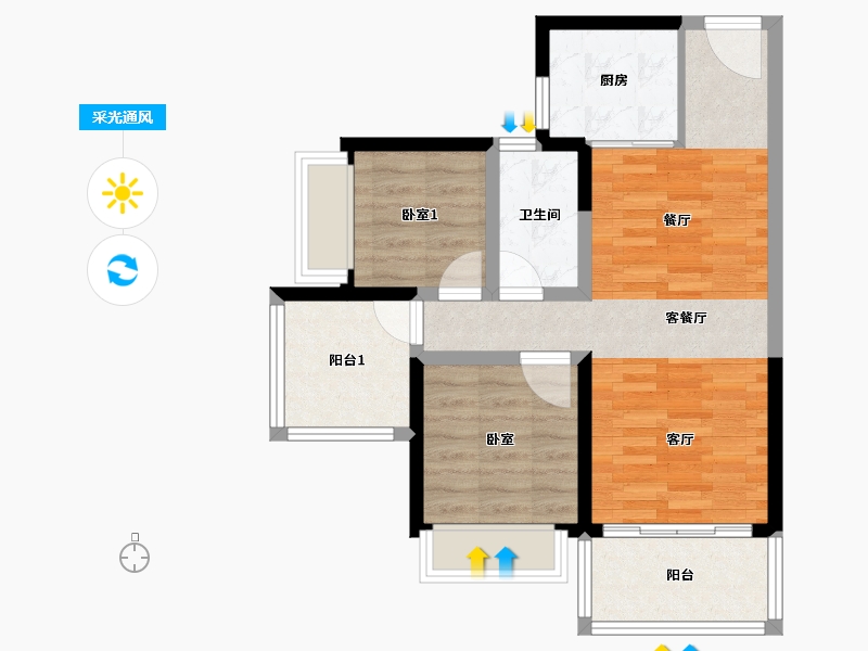 广东省-惠州市-碧桂园中央公园-63.33-户型库-采光通风