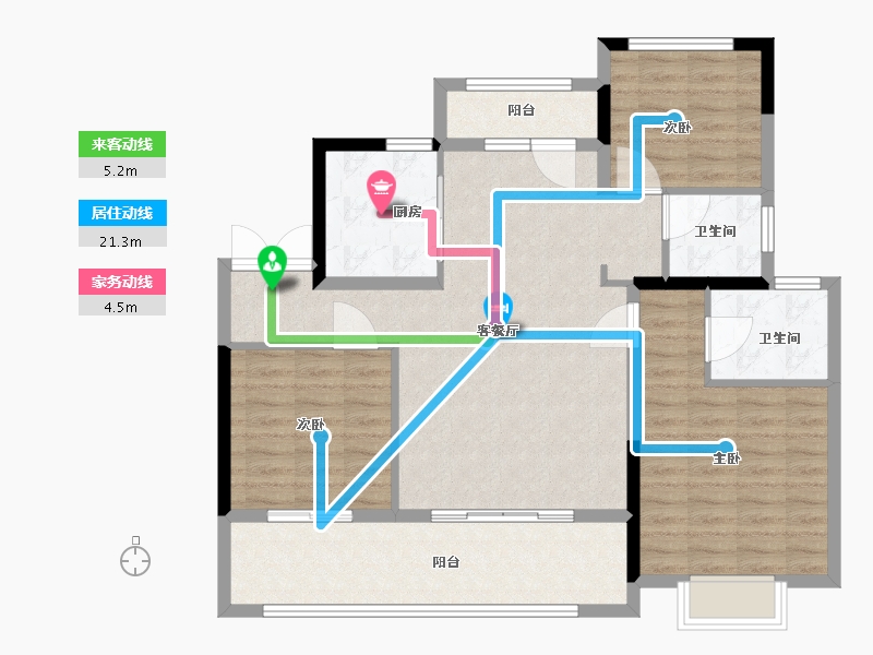 青海省-西宁市-万达125平方新中式-100.00-户型库-动静线