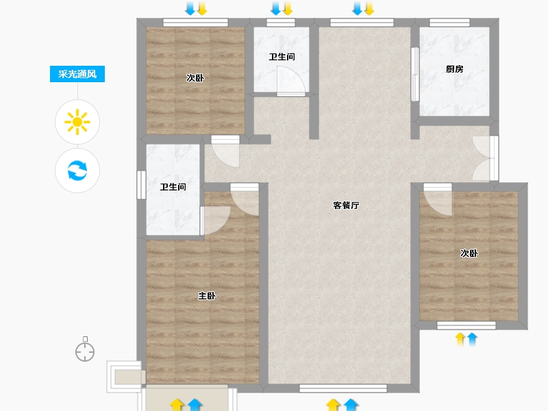 河北省-邯郸市-荣盛公园印象-103.00-户型库-采光通风