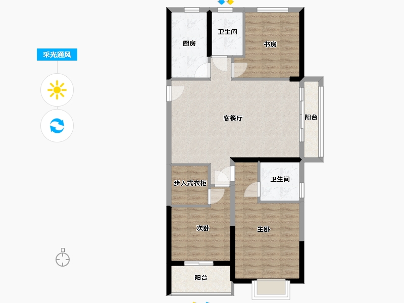 湖北省-武汉市-汉悦府·坤璟-96.00-户型库-采光通风