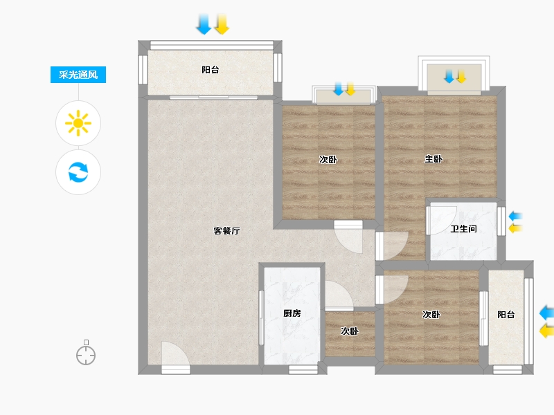 广西壮族自治区-柳州市-晨华金湾御府-90.00-户型库-采光通风