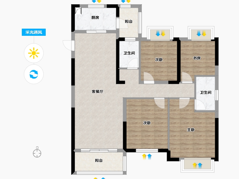 湖北省-咸宁市-绿地城际空间站-103.75-户型库-采光通风