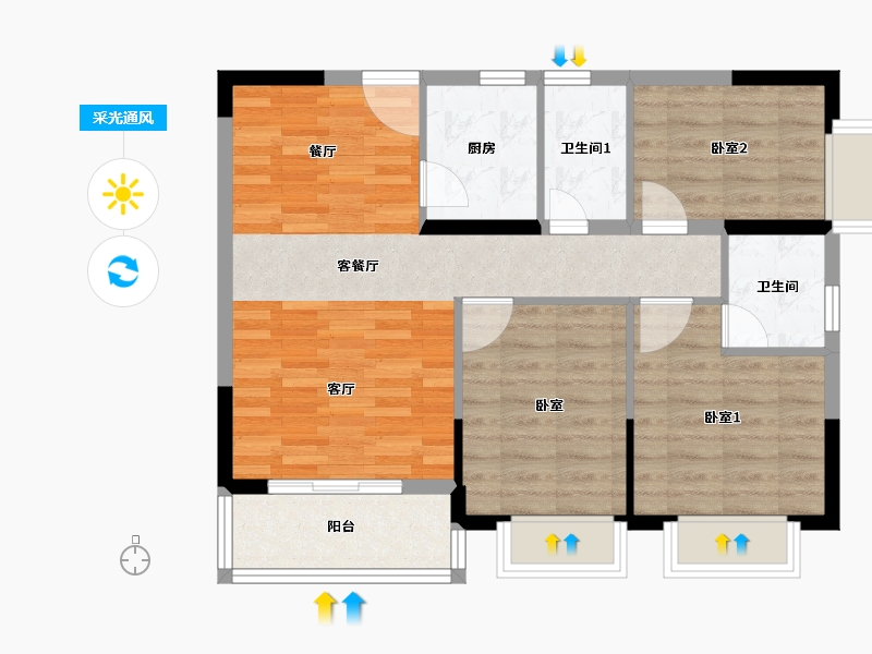 广东省-惠州市-阳光四季-76.27-户型库-采光通风