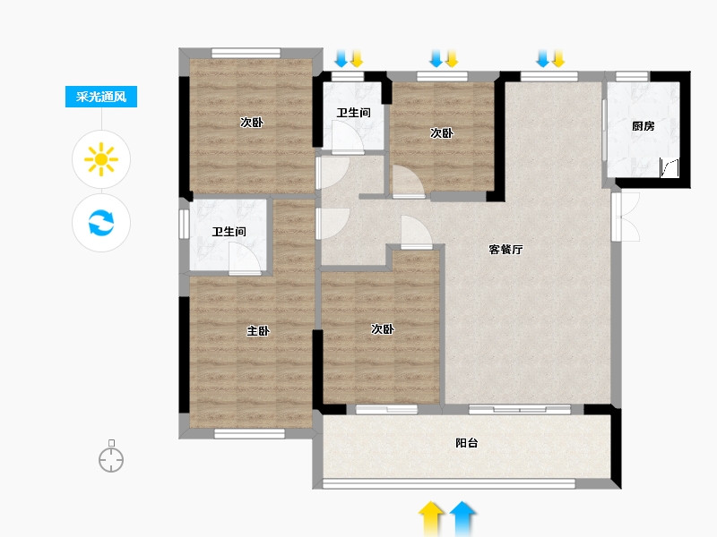 福建省-漳州市-世茂大唐云璟-95.43-户型库-采光通风