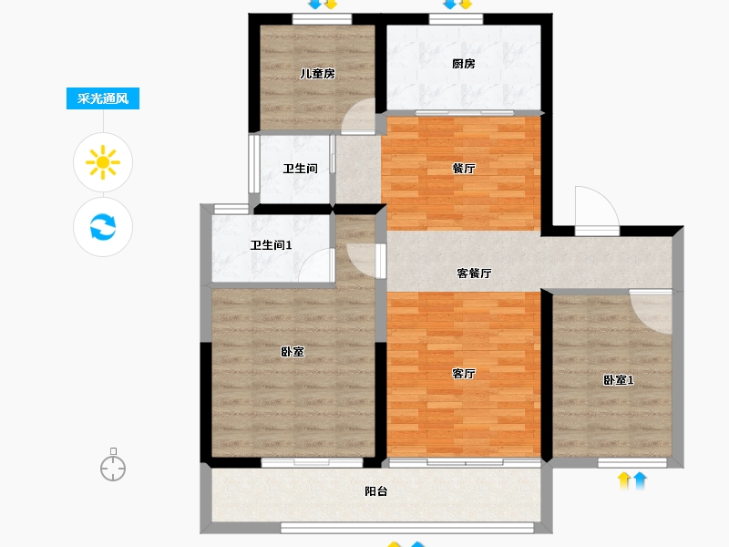 河北省-唐山市-碧桂园玖中堂-92.00-户型库-采光通风