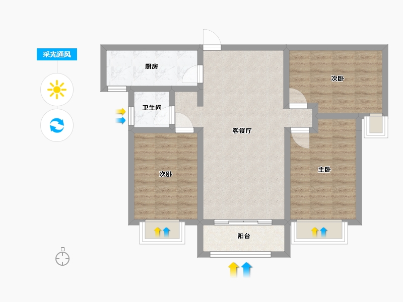 陕西省-渭南市-荣兴小区-86.00-户型库-采光通风