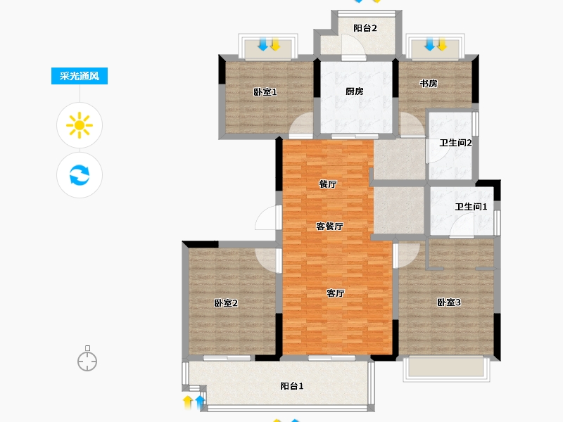 湖北省-十堰市-大家十里桃源-128.00-户型库-采光通风