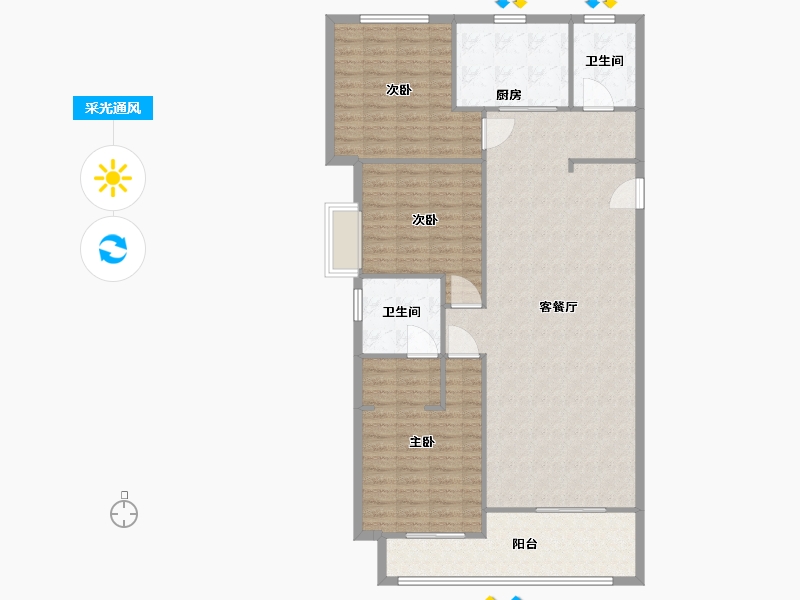 陕西省-西安市-金辉高新云璟-128.00-户型库-采光通风