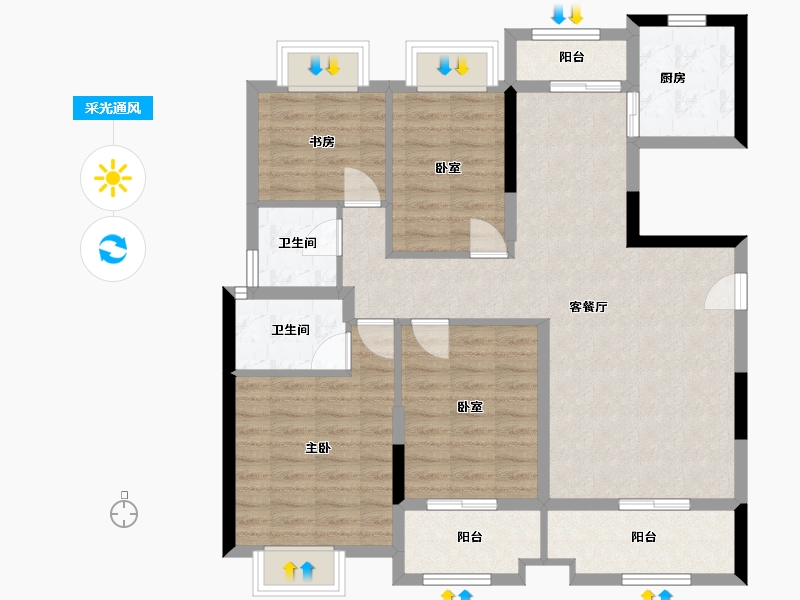 湖南省-常德市-富捷华中城-105.00-户型库-采光通风