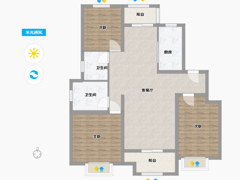 山东省-威海市-三圆~鑫公馆-107.00-户型库-采光通风